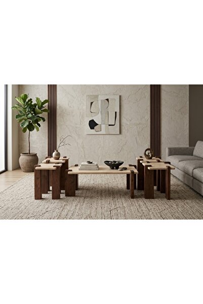 Generic طقم طاولات مجلس خشب بتصميم عصري 5 قطع