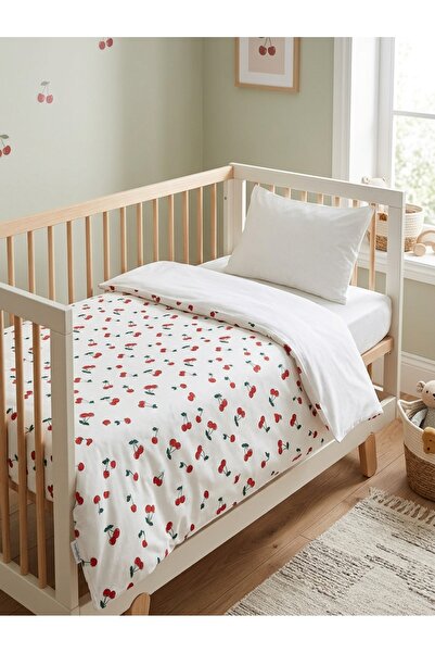 Terzi Ömer 100% Cotton Cherry Patterned Baby Duvet Cover Set White - 3 Piece ...