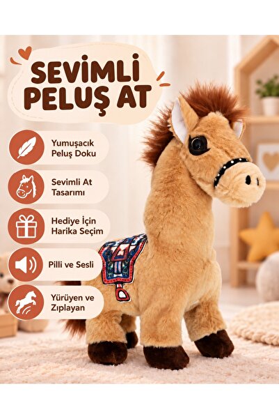 Duman 20 CM Sevimli Peluş At Oyuncak – Pilli, Sesli, Yürüyen,Hareketli Peluş At