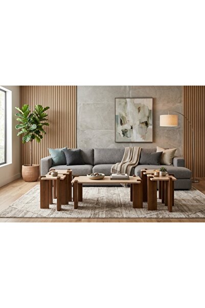 Generic طقم طاولات مجلس خشب بتصميم عصري 5 قطع