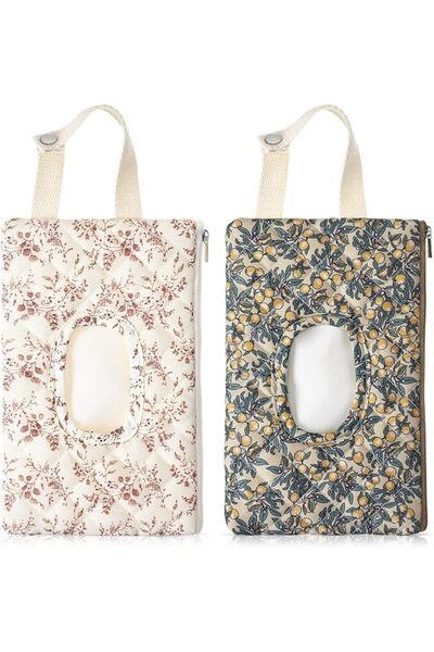 Tazweeq Portable Floral Wipes Pouch and Diaper Caddy, Reusable Hanging Wet Wi...