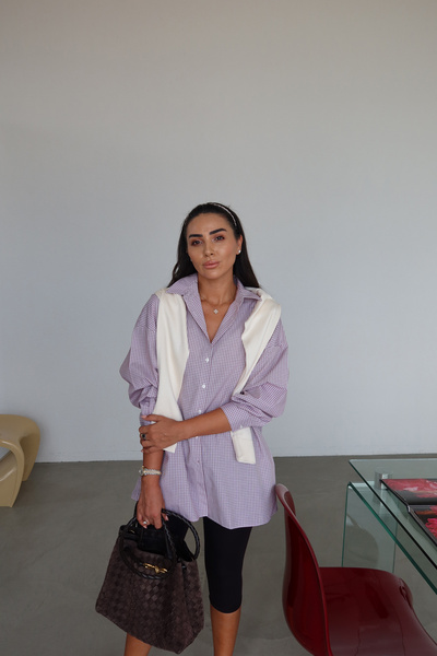 Özge Özgenç Ekoseli Oversize Gömlek
