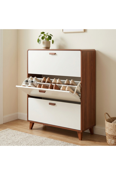 Fakhamah Al Manzil Slim 3‑Flip‑Door Shoe Cabinet, Space‑Saving Tipping Shoe S...