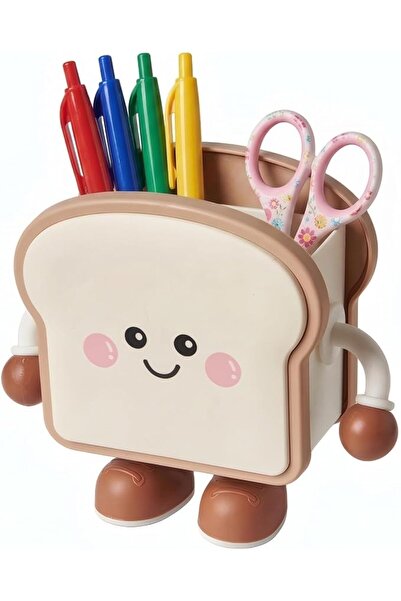 TERRIFI Cute Bread Shaped Desk Pen Holder, Compact Kawaii Pencil Storage Cup,...