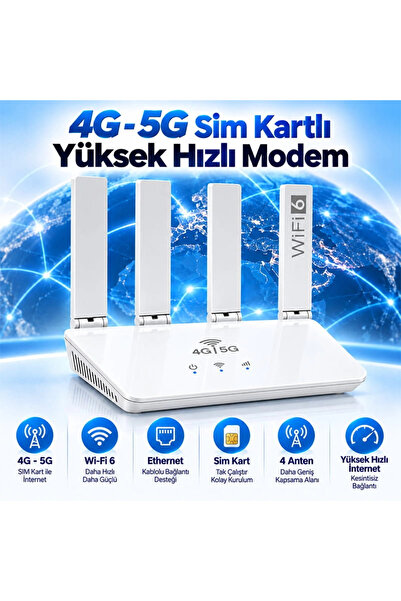 Yenimiyeni 4G 5G SIM Kartlı WiFi 6 Router Modem 300 Mbps 2.4 GHz Kablosuz İnt...