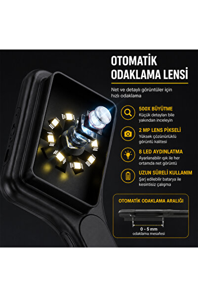 Temiz Pazar 29314 3.0" IPS Ekranlı El Tipi Dijital Mikroskop (2 MP Kamera PC Kamera)