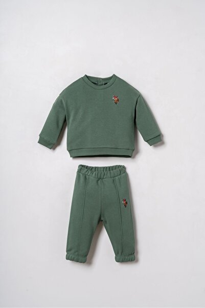 U.S. Polo Assn. Baby Boy Embroidered Brown Long Sleeve Pajama Set Usb3170-C-V5