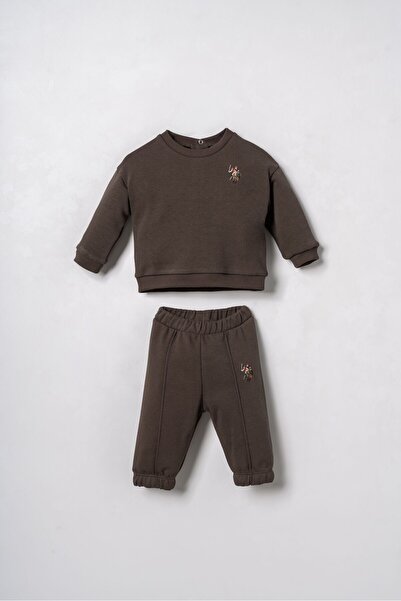 U.S. Polo Assn. Baby Boy Embroidered Brown Long Sleeve Pajama Set Usb3170-C-V5