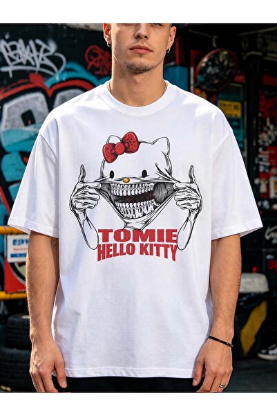 Arabest Men's 100% Cotton T-Shirt White Tomie Hello Kitty Print