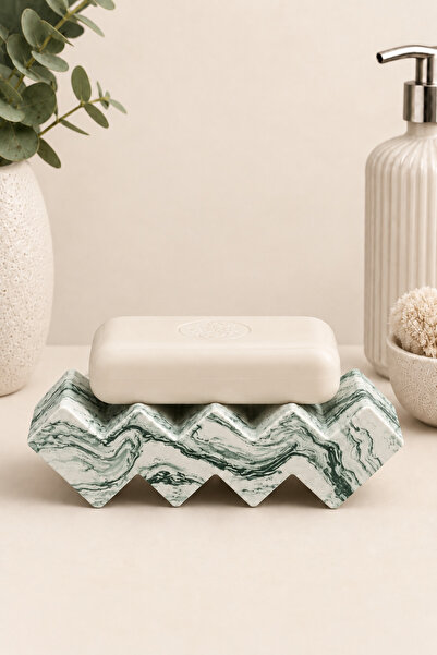 betonmall Handmade Concrete Solid Soap Dish 12.5 cm with Zigzag Drainage Bath...