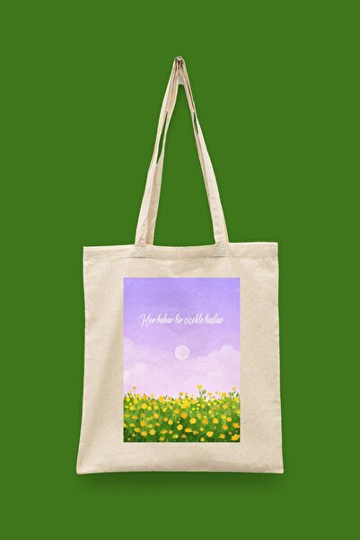 Bi Dünya Haber Every Spring Begins with a Flower Islamic Series Tote Bag Prin...