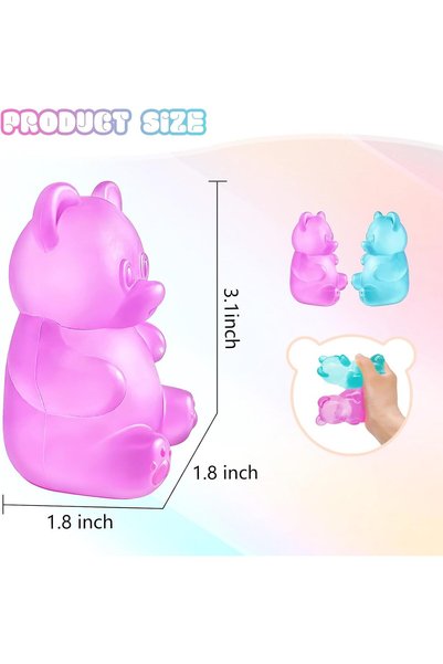 MAGICVAULT 2 Pcs Gummy Bear Fidget Squeeze, Stress Ball Relief, Filled Squishies Stress Relief Birthday Gifts Party Favors, Classroom Prizes