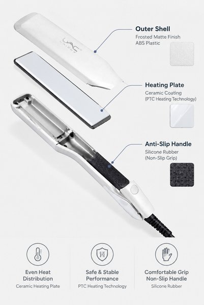 LAC Ceramic Hair Straightener Flat Iron, Wide Plate Straightening Iron with Adjustable Temperature, Fast Heat Up 2 in 1 Hair Straightener & Curler for All Hair Types