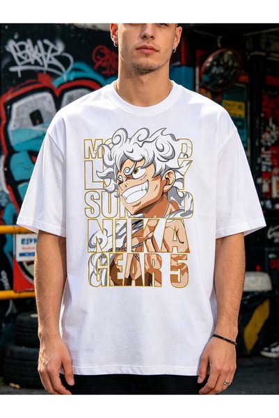 Arabest Men's 100% Cotton T-Shirt White Luffy Gear 5 Print