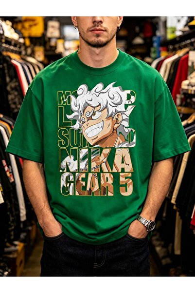 Arabest Men's 100% Cotton T-Shirt Green Luffy Gear 5 Print