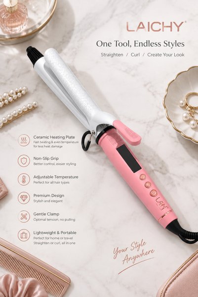 LAC Hair Curling Iron with Ceramic Barrel, Adjustable Temperature LCD Display...