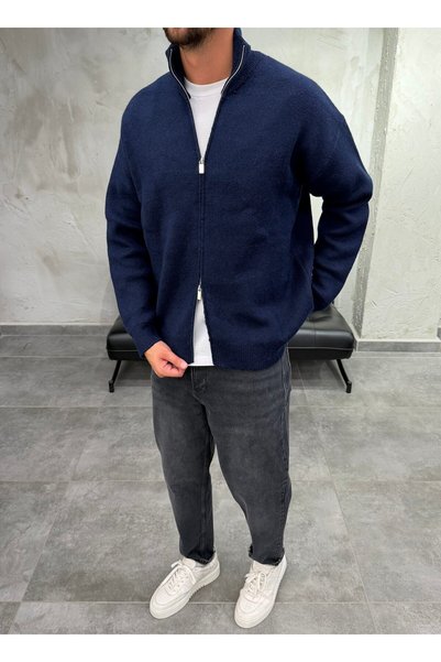 DIFRANSEL JEANS Tricotaj clasic cu fermoar, cardigan bleumarin