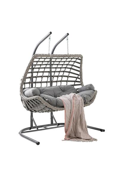 ReHome Cunda | Çiftli Rattan Bahçe Salıncağı | Balkon Salıncağı