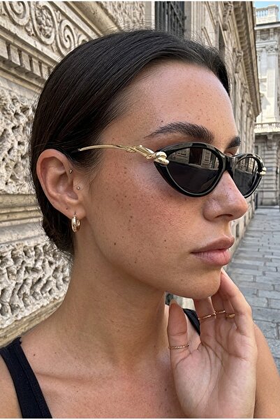 Chunky Frame Bottevia Ultra Hafif Uv400 Filtreli Kadın Cat Eye Siyah Güneş Gözlüğü