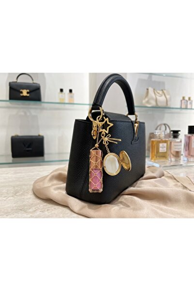 MODA Gold Color Mirrored and Bow Detailed Lip Gloss Holder Bag Accessory Charm