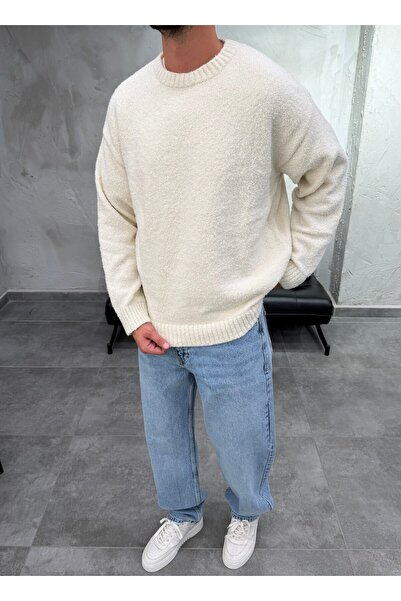 DIFRANSEL JEANS Basic Crew Neck Trendy Ecru Sweater