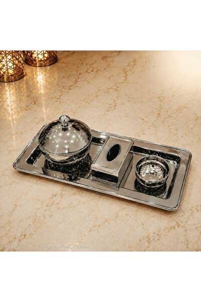 Generic Brand Stainless Steel Hospitality Date Serving Set with Mini Tissue Box