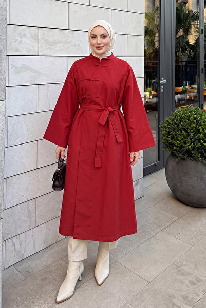 Salih Çelebi Chinese Buttoned Trench Coat 202702 - Red