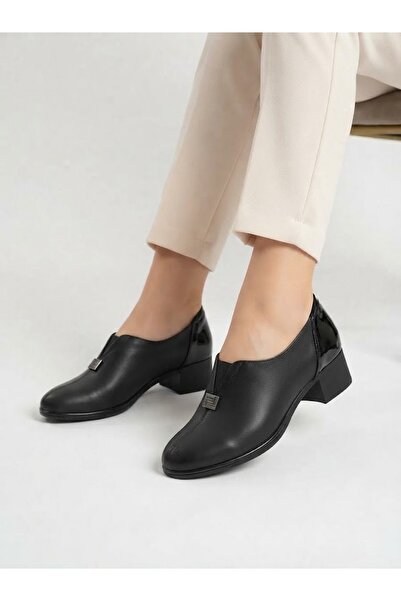 Mammamia Women's Black Genuine Leather Orthopedic Sole Classic Shoes