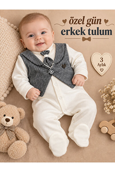 Sönmez bebe ÖZEL GÜN ERKEK BEBE TULUM KUMAŞ YELEKLİ VE PAPYON DETAYLI YELEKLİ...
