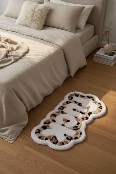 Angeles Rug F1CK Yazılı Leopar Desenli 3D El Yapımı Tufted Halı – Kabartmalı ...