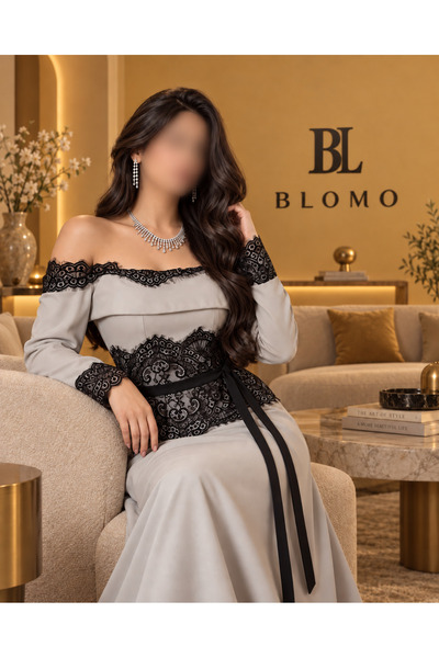 BLOMO فستان طويل ناعم بتفاصيل دانتيل أسود