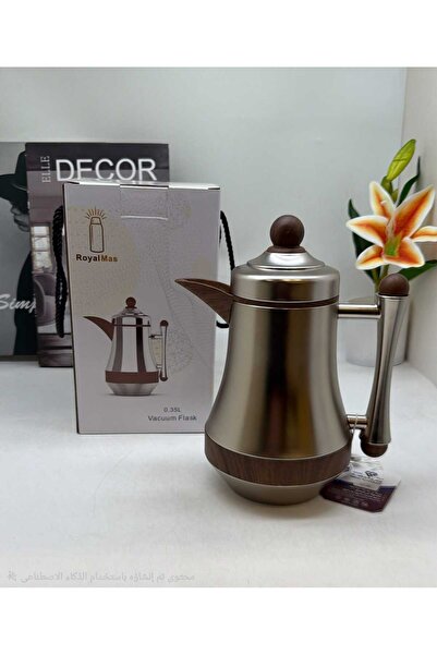 Generic Brand ترمس ستيل مطفي بتفاصيل خشبية- 350 مل Matte Stainless Steel ther...