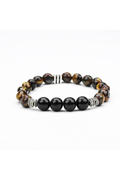 BlackCraft Oltu and Tiger Eye Stone Fishing Line Elastic Bracelet