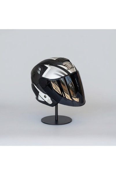 scharf 528 Siyah Vizörlü Yarım Motosiklet Kaskı - Güneş Camlı Açık Kask (S1 SILVER)