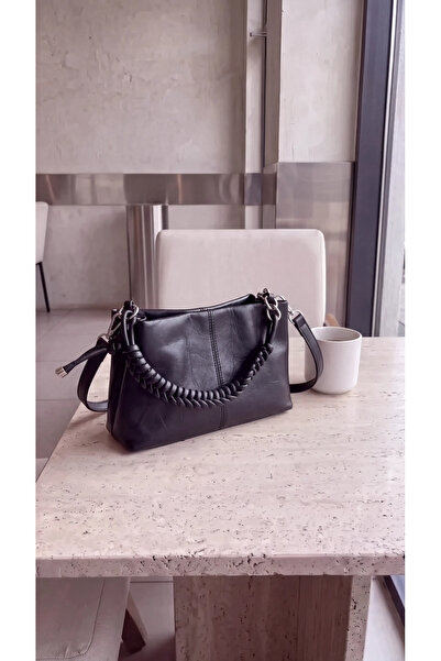 MİSSBAG Siyah Örgü Detaylı Kol ve Omuz Çantası