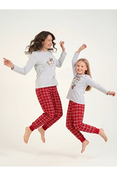 Arnetta Anne Kız Gri Yılbaşı Pijama Takım, Yetişkin ve Çocuk Pijamaları Ayrı ...