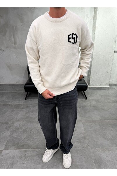 DIFRANSEL JEANS Est Written Crew Neck Ecru Sweatshirt
