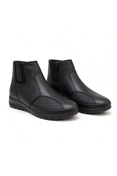 Kemal Aygün Women's Chelsea Boots Black Genuine Leather Elastic Zippered Orth...