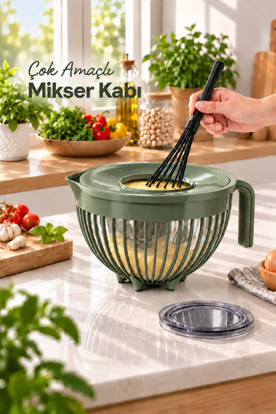 Mutfak Köşesi 3 Litre Kapaklı Mikser Kabı – Sızdırmaz Sıçratma Önleyici Sakla...
