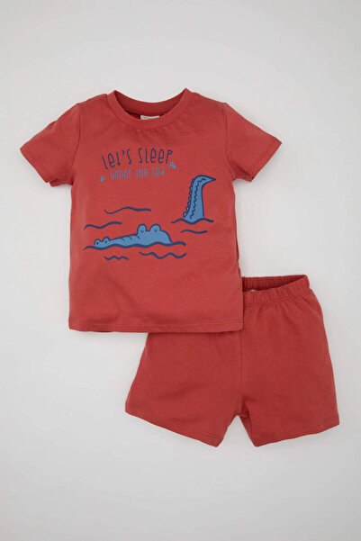 DeFacto Baby Boy Pajama Set Combed Cotton Printed Short Sleeve Top Shorts