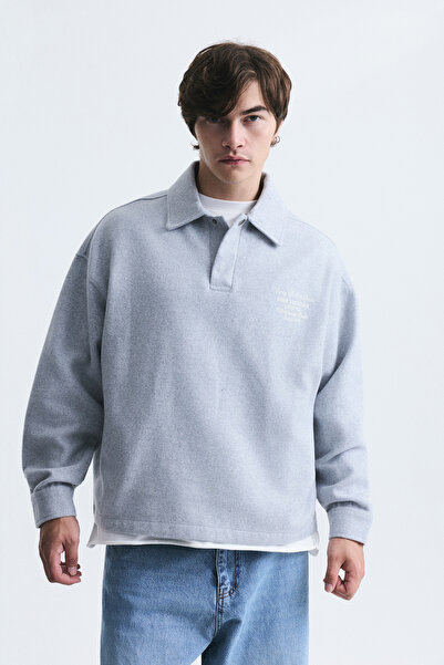 VAMOSCLO Boxy Fit Polo Yaka Sweatshirt