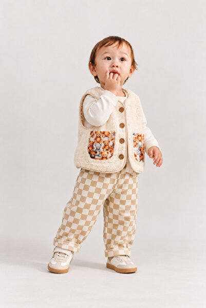Dadamama UNISEX ÇOCUK BASKILI WELSOFT ASTARLI YELEK + BEZ ÇANTA