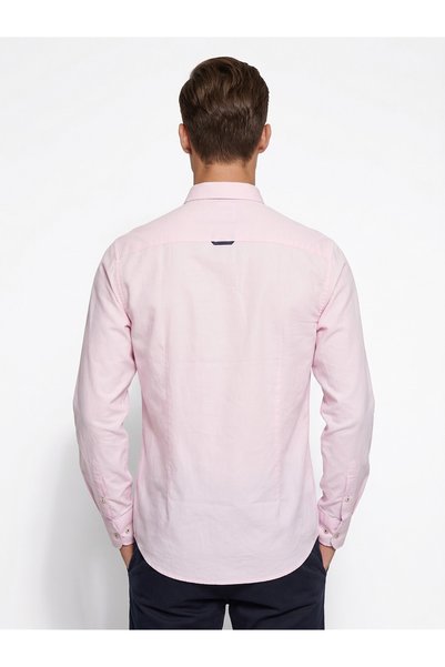 Paul Martin Canadian Men's Powder Pink Slim Fit Button down Collar Oxford Long Sleeve Shirt