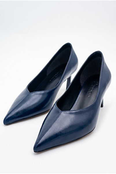 Shoesers Women's Kitten Heeled Shoes with Sewing Detail in Navy Blue for Dail...