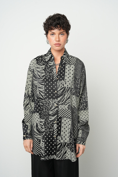 Orfeo Negro Γυναικείο άνετο πουκάμισο oversize με μικτά σχέδια
