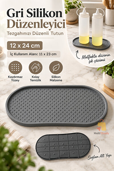 MultiTrendy Silikon Mutfak Düzenleyici Gri 12x24 cm Yağdanlık Sabunluk Altlığ...