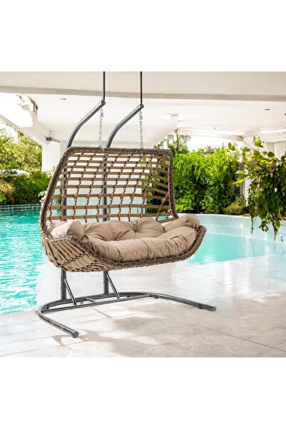 ReHome Cunda | Çiftli Rattan Bahçe Salıncağı | Balkon Salıncağı