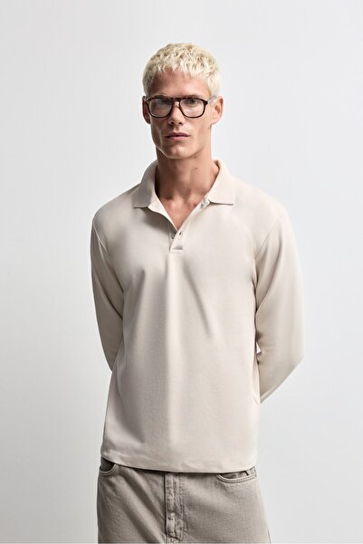 LEFTIES Uzun kollu interlok polo t-shirt