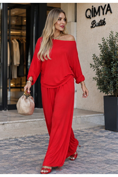 QİMYA BUTİK BUKETLİ Γυναικεία πλεκτά ρούχα σε χρώμα φράουλα, παντελόνι σαλβάρ...