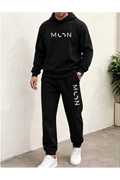 LELVANİ Men's Moon Visual Printed Hooded Tracksuit Set